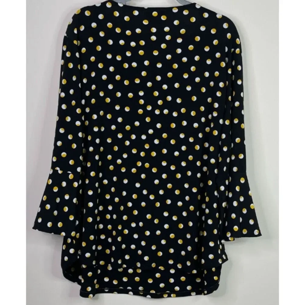 Carmen Marc Valvo Polka Dot Y2K Bell Sleeve Blouse Women's Size 2X - Picture 3 of 8